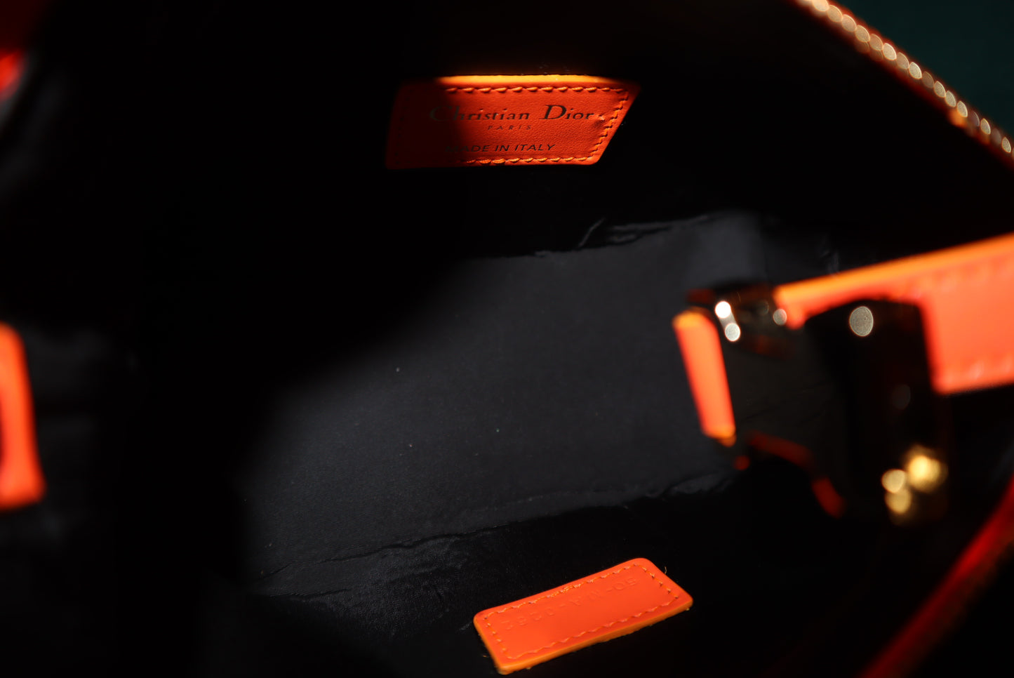 Christain Dior Travel Nomad Pouch Small Leather Fabric Orange