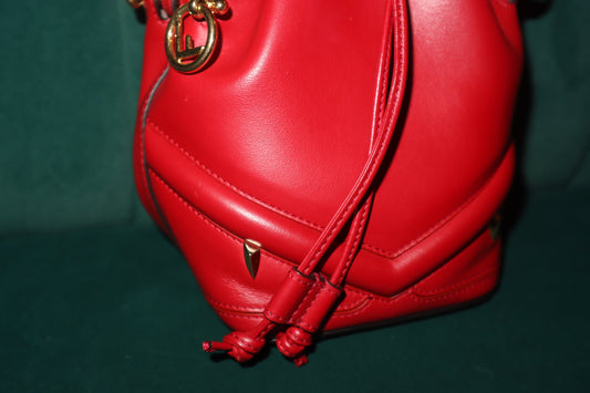 Pre-Owned FENDI Red Leather Mini Mon Tresor Sling Crossbody Bucket Bag