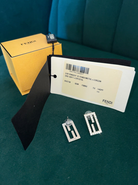 FENDI Crystal Silver Earrings NEW