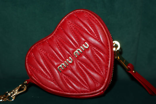 MIU MIU Matelassé Heart Coin Case In Red