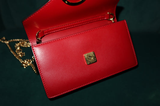 FENDI Spy Mini Red Leather Crossbody with Gold Chain Strap (Missing Leather Belt Strap)