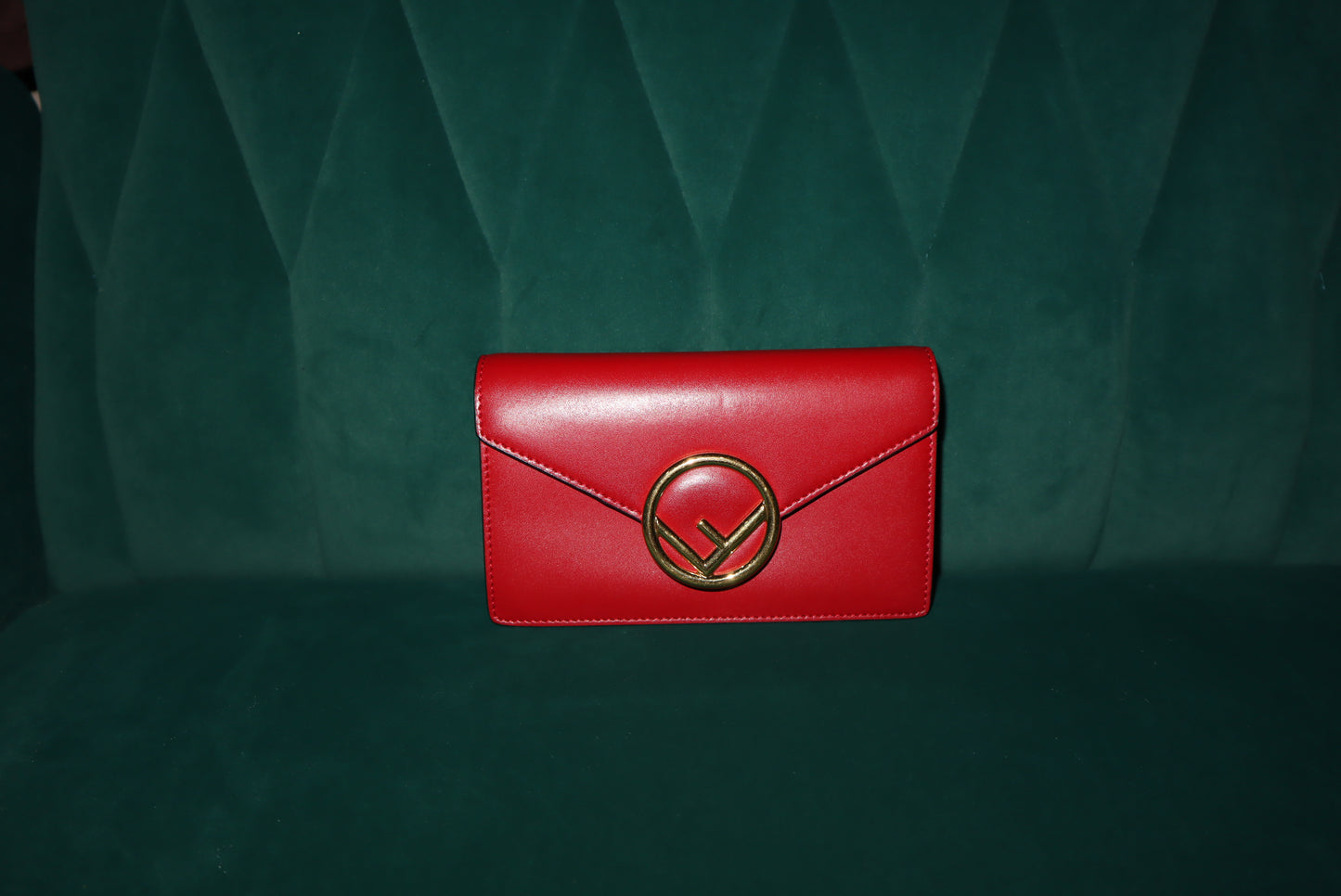 FENDI Spy Mini Red Leather Crossbody with Gold Chain Strap (Missing Leather Belt Strap)