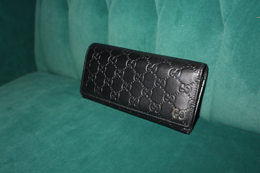 Gucci Guccissima snap Continental Flap Wallet Black pre owned
