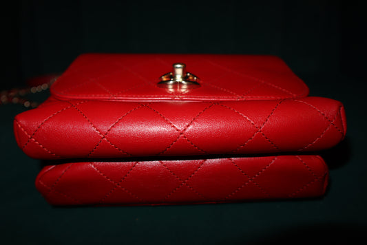 Chanel Red Quilted Lambskin Mini Classic Top Handle Flap Bag Pre-Loved