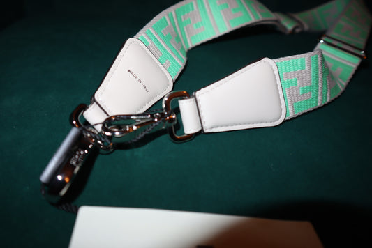 Fendi handbag strap turquoise, and cream