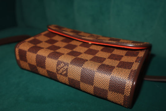 Louis Vuitton Florentine Pochette Damier Brown Belt Bag + add red chain