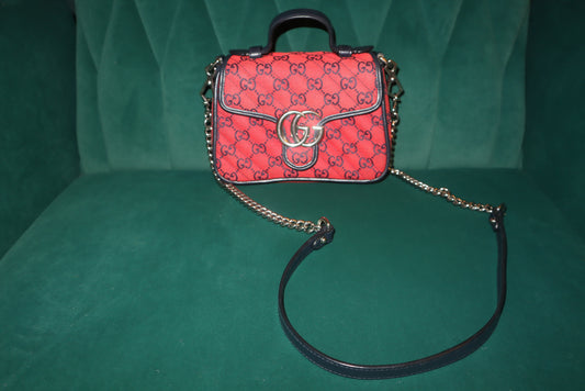 Gucci Red Mini GG Marmont Cloth Leather Canvas