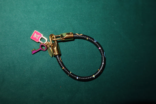 Louis Vuitton Luck It Black Monogram Canvas Gold Tone Charm Bracelet Pre-Loved