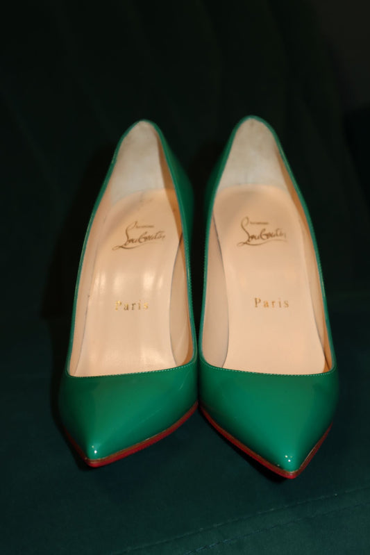 Pre-Owned Christian Louboutin Green Patent Leather Kate Pumps 35.5 ASM Luxuries
