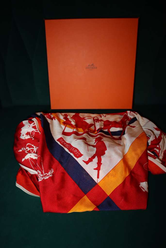Hermès Hermes Red Silk Scarf with stretch