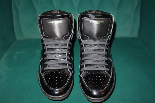 Pre-Owned Saint Laurent Men's Patent Signature Court Classic High Top Sneaker