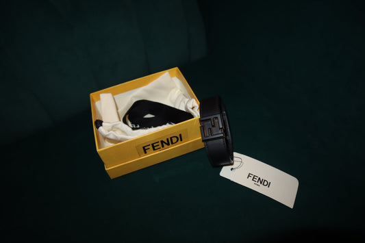 FENDI Bracelet Black FF Logo Bangle Black Leather NEW