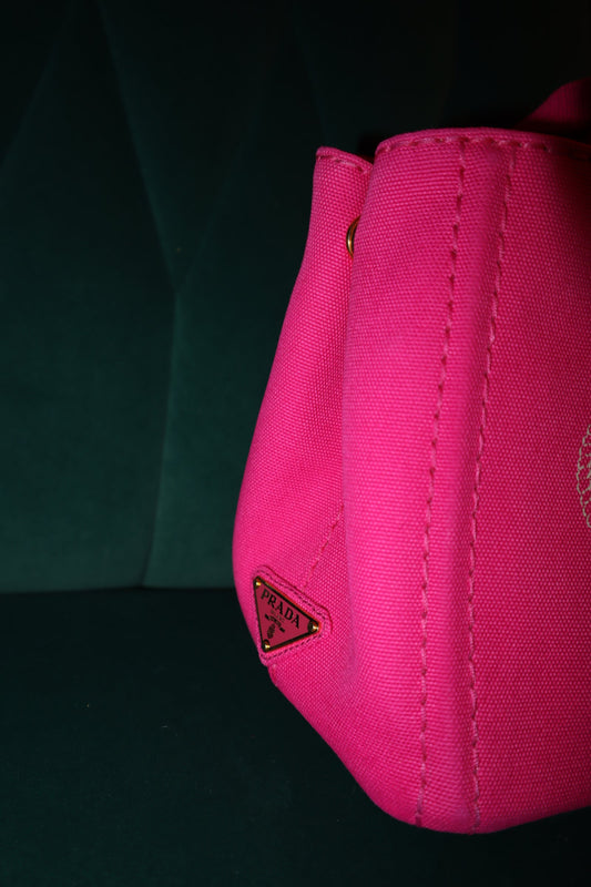 Pre-Loved Prada Canapa Tote Pink Canvas Small
