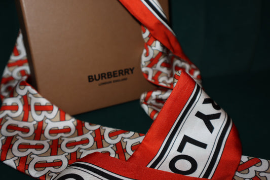 Burberry Silk TB Print Bando Twilly Vermillion Pre-Loved