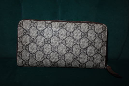 Gucci GG Supreme Monogram Neo Vintage Zip Around Wallet Beige Crop New Acero Pre-Loved