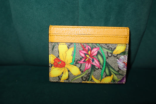 Gucci Ophidia GG Flora Card Case Yellow Pre-Loved