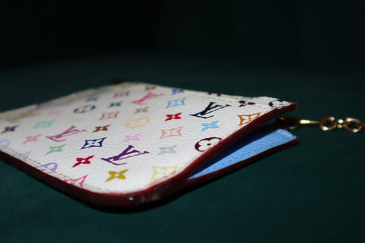 LOUIS VUITTON Monogram Multicolor Key Pouch White Litchi Pre-Loved Blue