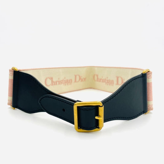Christian Dior Woven Logo Belt in Pink Jacquard Canvas Pre-Loved