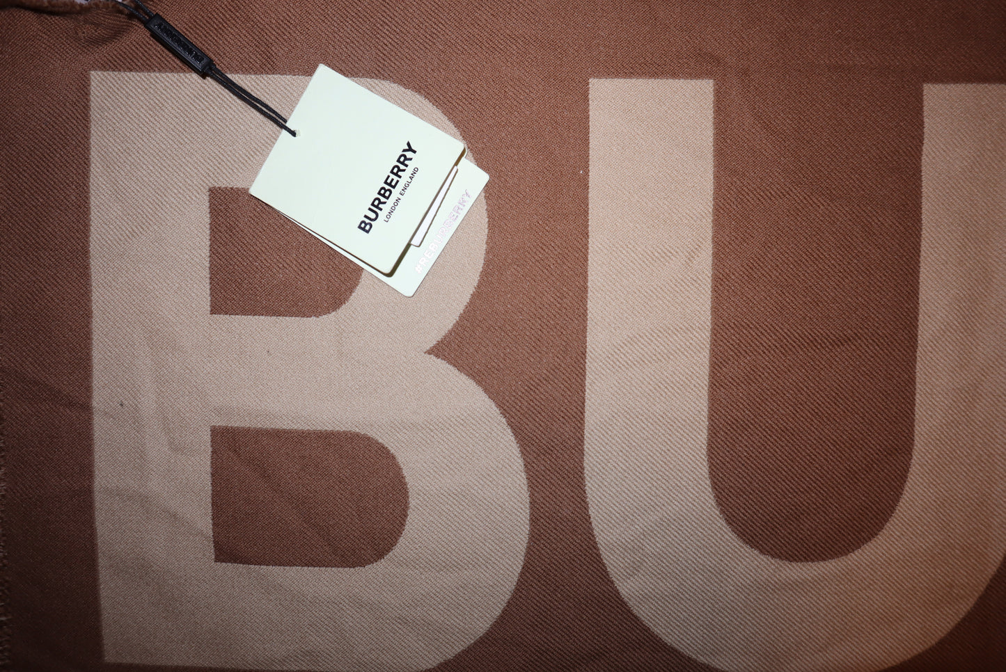 Burberry Camel Logo Jacquard Scarf – 100% Wool, Made in Italy, New with Tags