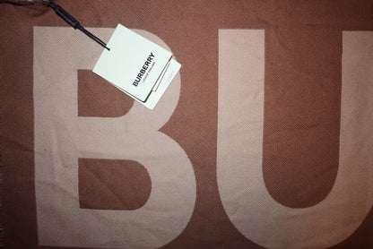 Burberry Camel Logo Jacquard Scarf – 100% Wool, Made in Italy, New with Tags