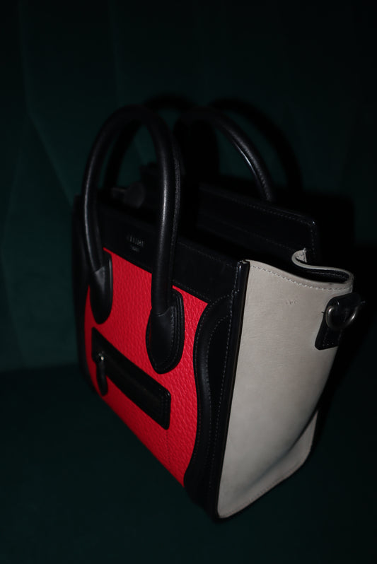Céline Nano Luggage Bag – Red/Black/Neutral Leather, Nano Size