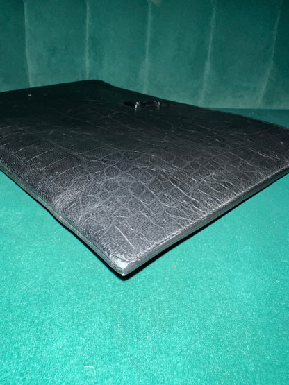 Saint Laurent Calfskin Crocodile Embossed Monogram Document Holder Black Pre-Owned Medium