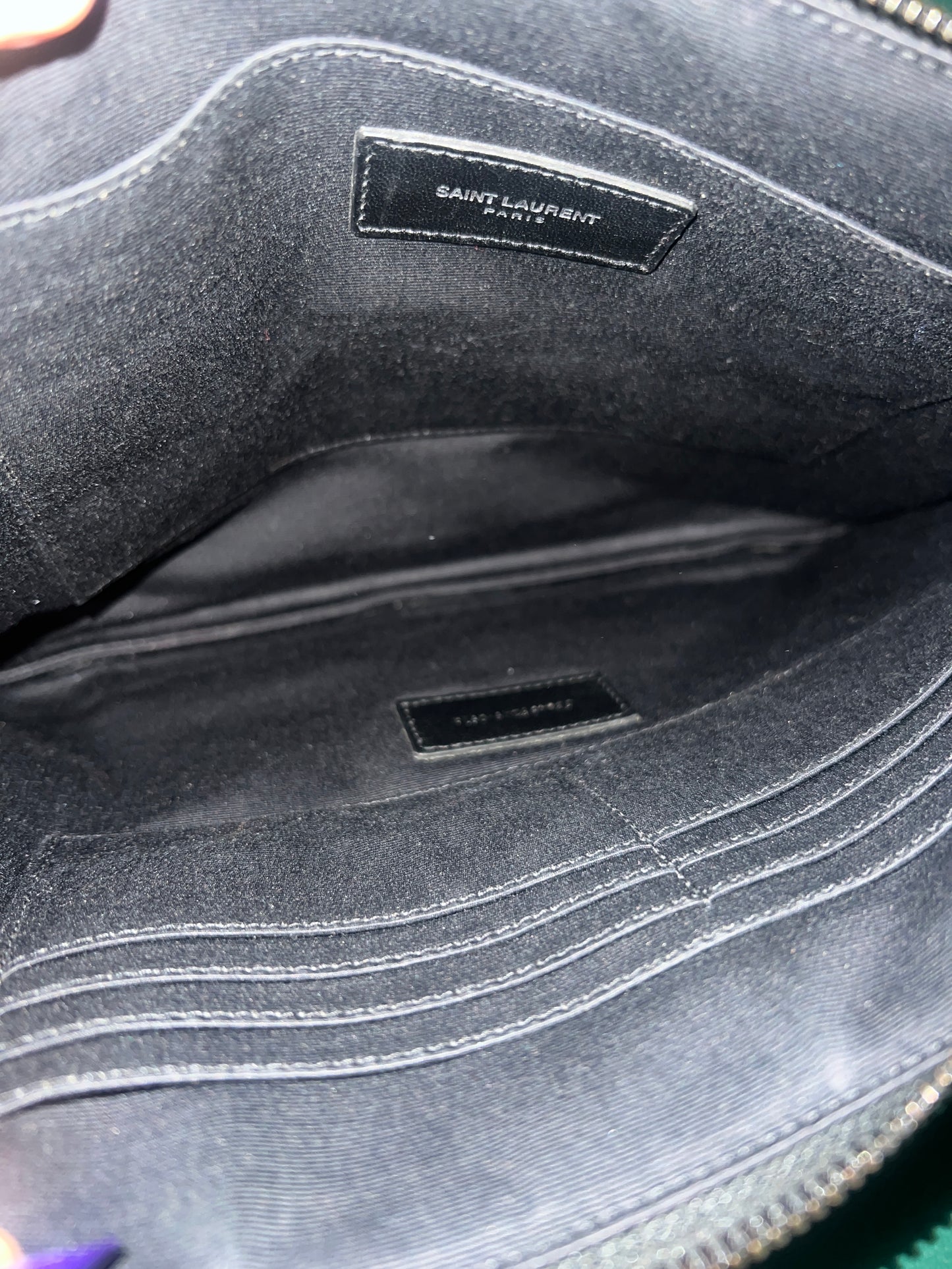 Saint Laurent Calfskin Crocodile Embossed Monogram Document Holder Black Pre-Owned Medium