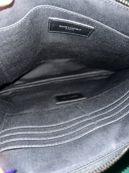 Saint Laurent Calfskin Crocodile Embossed Monogram Document Holder Black Pre-Owned Medium