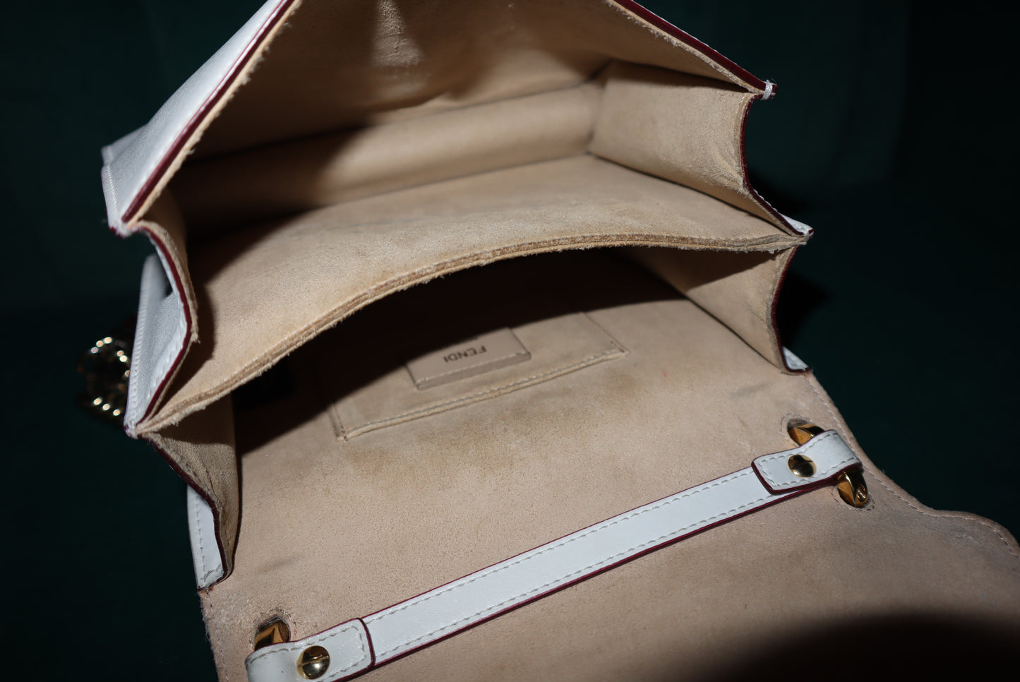 Fendi White Leather Flower-Appliqué Chain Shoulder Bag