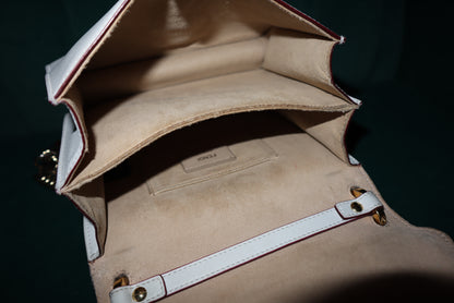 Fendi White Leather Flower-Appliqué Chain Shoulder Bag