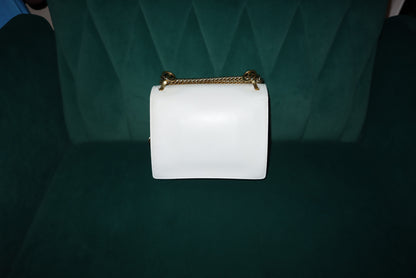 Fendi White Leather Flower-Appliqué Chain Shoulder Bag
