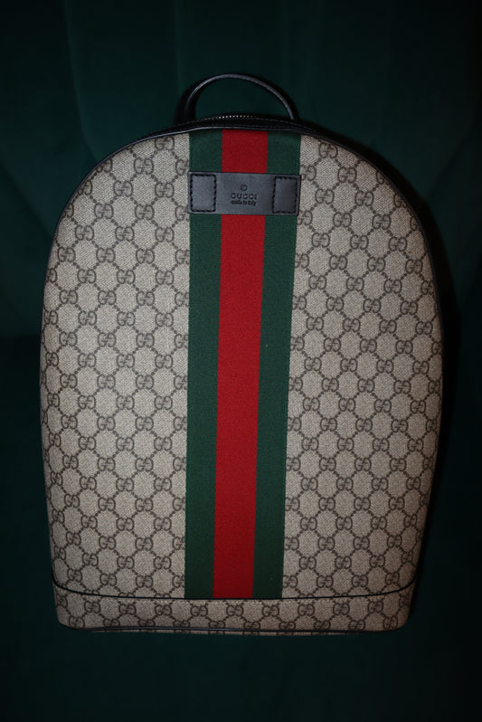 Gucci Beige/Ebony GG Coated Canvas Vintage Web Backpack Bag Pre-Loved LIKE NEW NEW