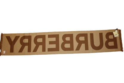 Burberry Camel Logo Jacquard Scarf – 100% Wool, Made in Italy, New with Tags