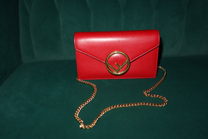 FENDI Spy Mini Red Leather Crossbody with Gold Chain Strap (Missing Leather Belt Strap)