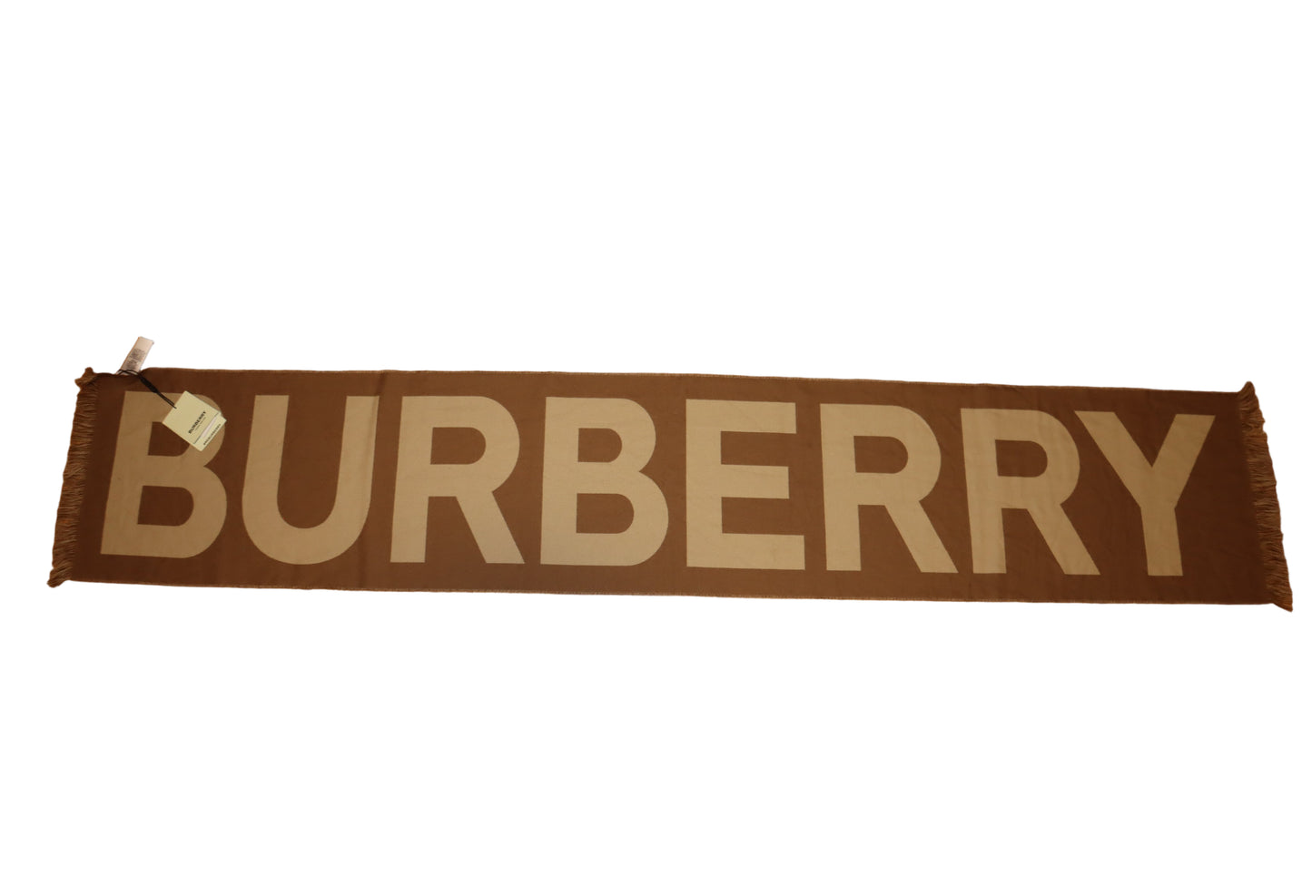 Burberry Camel Logo Jacquard Scarf – 100% Wool, Made in Italy, New with Tags