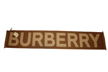 Burberry Camel Logo Jacquard Scarf – 100% Wool, Made in Italy, New with Tags
