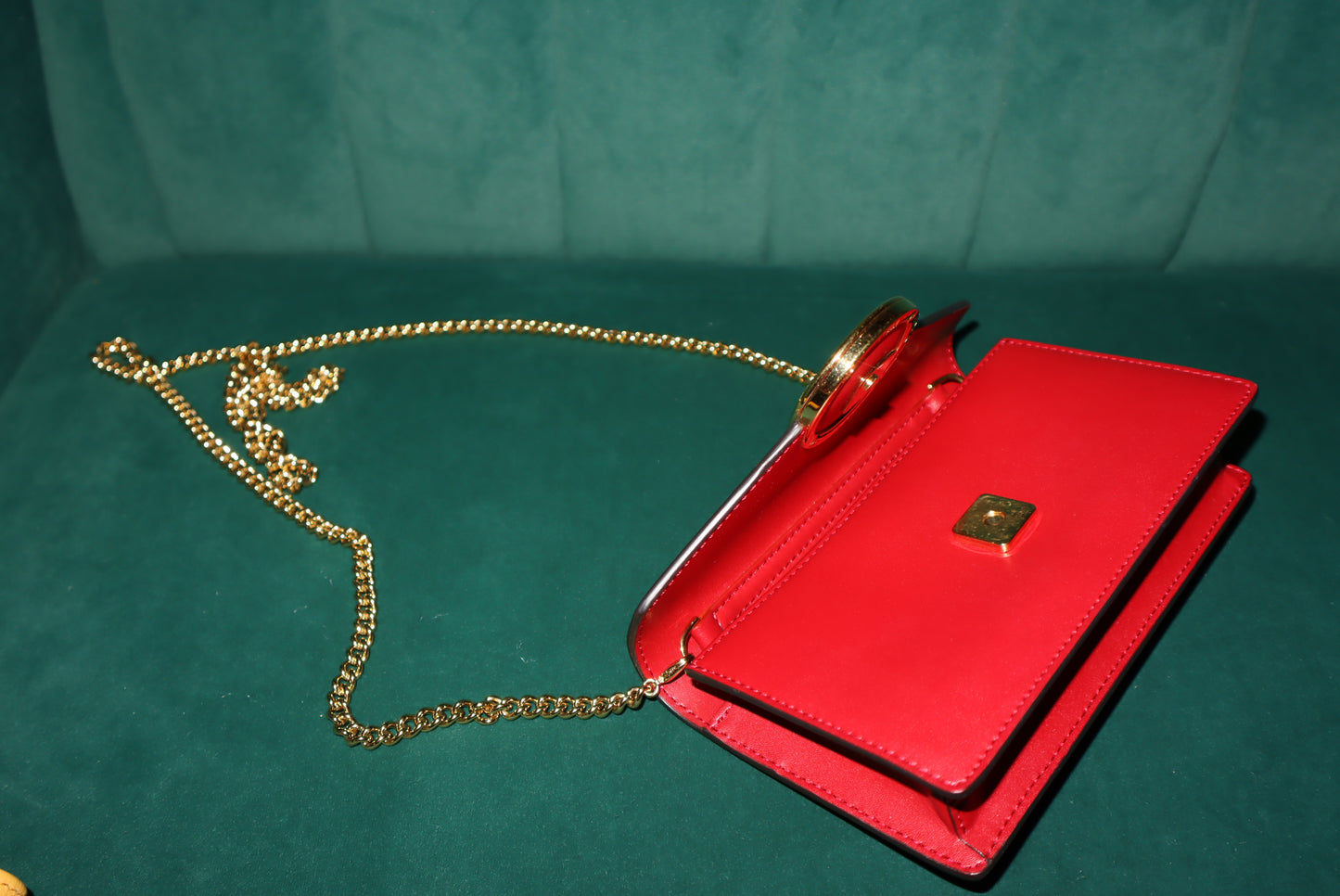 FENDI Spy Mini Red Leather Crossbody with Gold Chain Strap (Missing Leather Belt Strap)