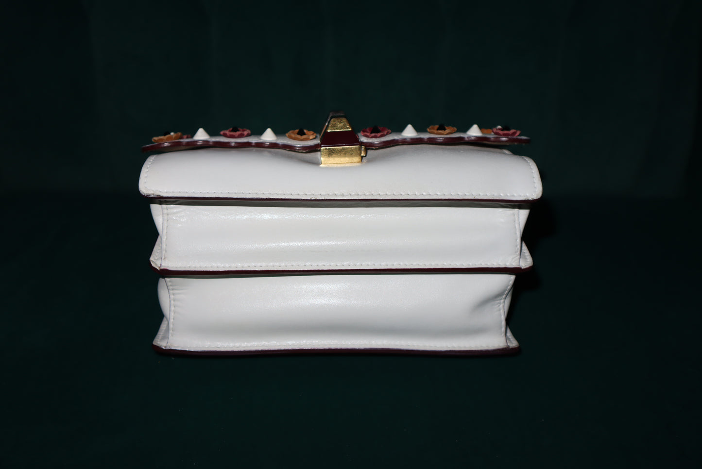 Fendi White Leather Flower-Appliqué Chain Shoulder Bag