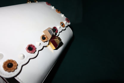 Fendi White Leather Flower-Appliqué Chain Shoulder Bag