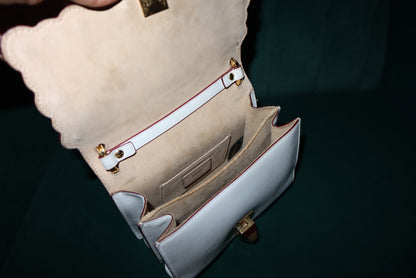 Fendi White Leather Flower-Appliqué Chain Shoulder Bag