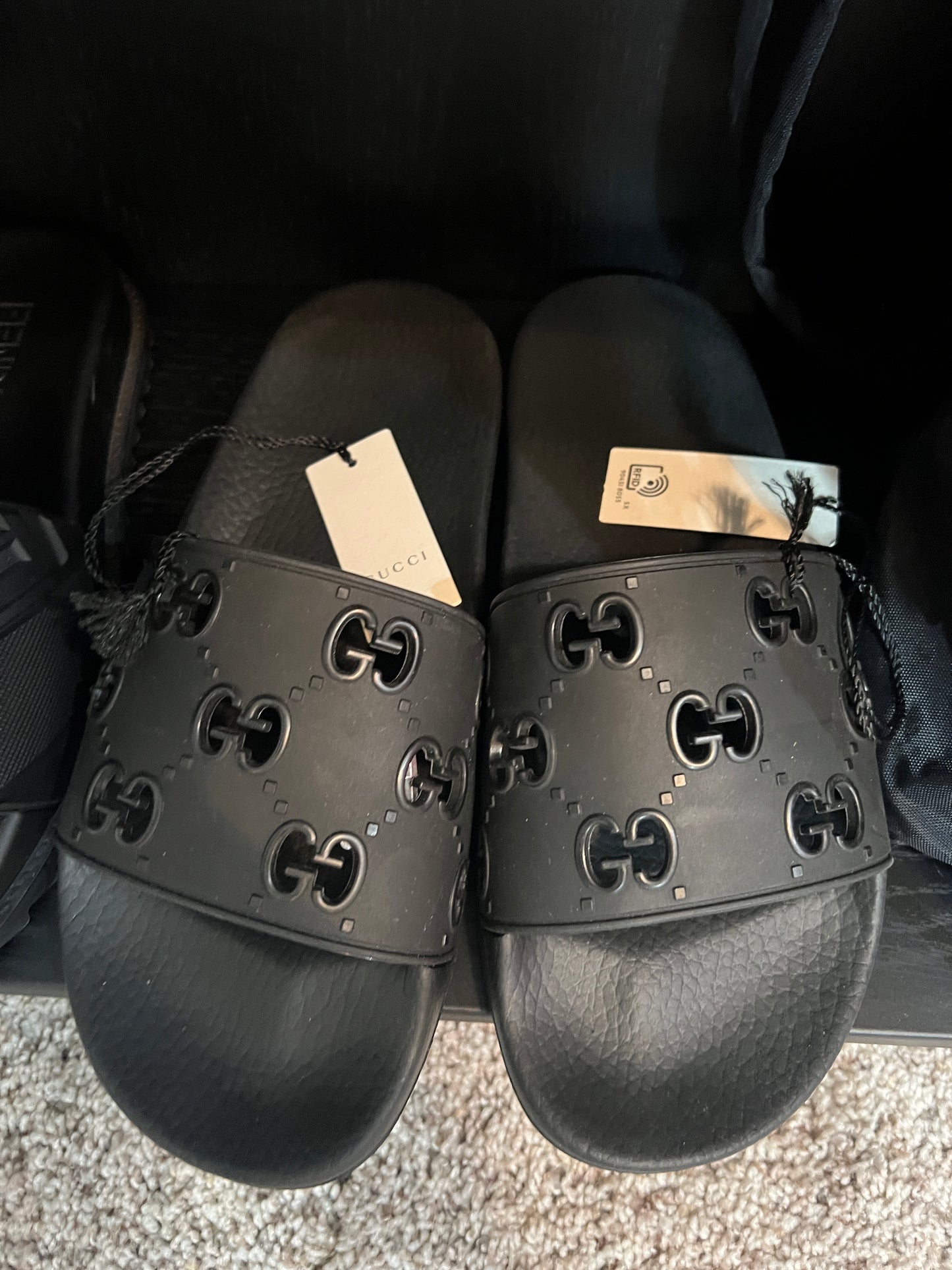 Gucci Black Rubber Slides Size 42