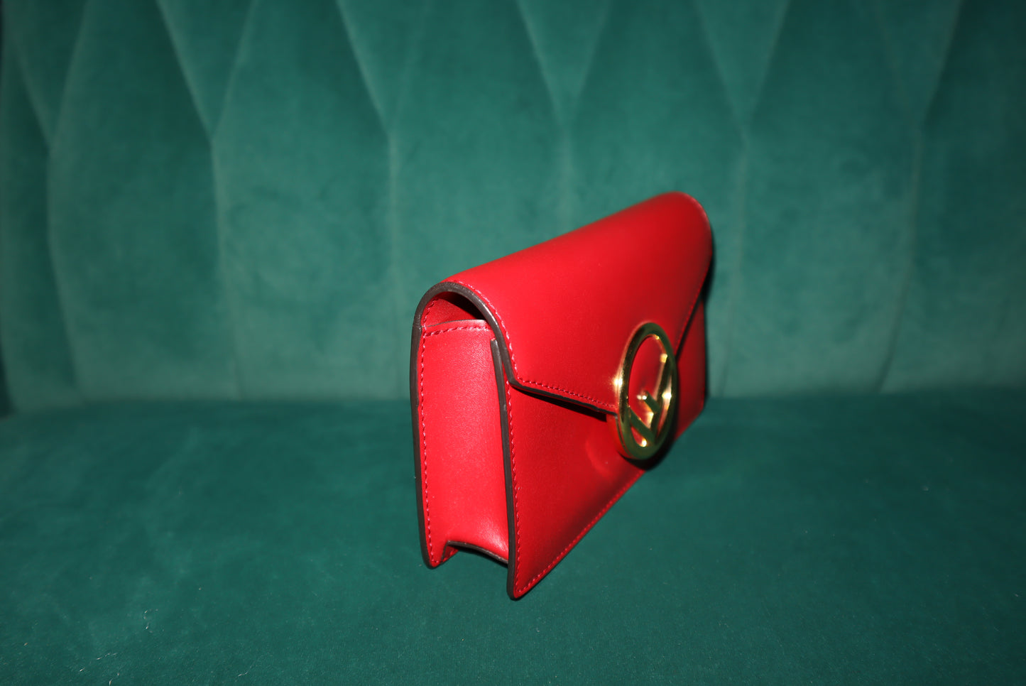 FENDI Spy Mini Red Leather Crossbody with Gold Chain Strap (Missing Leather Belt Strap)