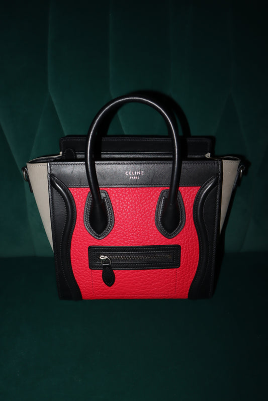Céline Nano Luggage Bag – Red/Black/Neutral Leather, Nano Size