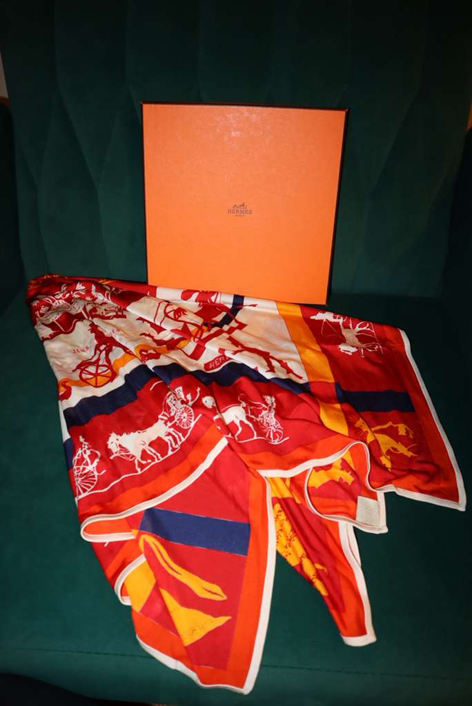 Hermès Hermes Red Silk Scarf with stretch