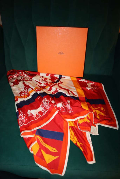 Hermès Hermes Red Silk Scarf with stretch