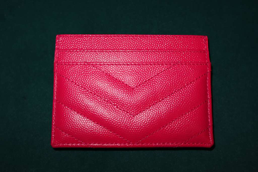 Saint Laurent  Grain De Poudre Matelasse Chevron Monogram Credit Card Case Fresh Fuxia