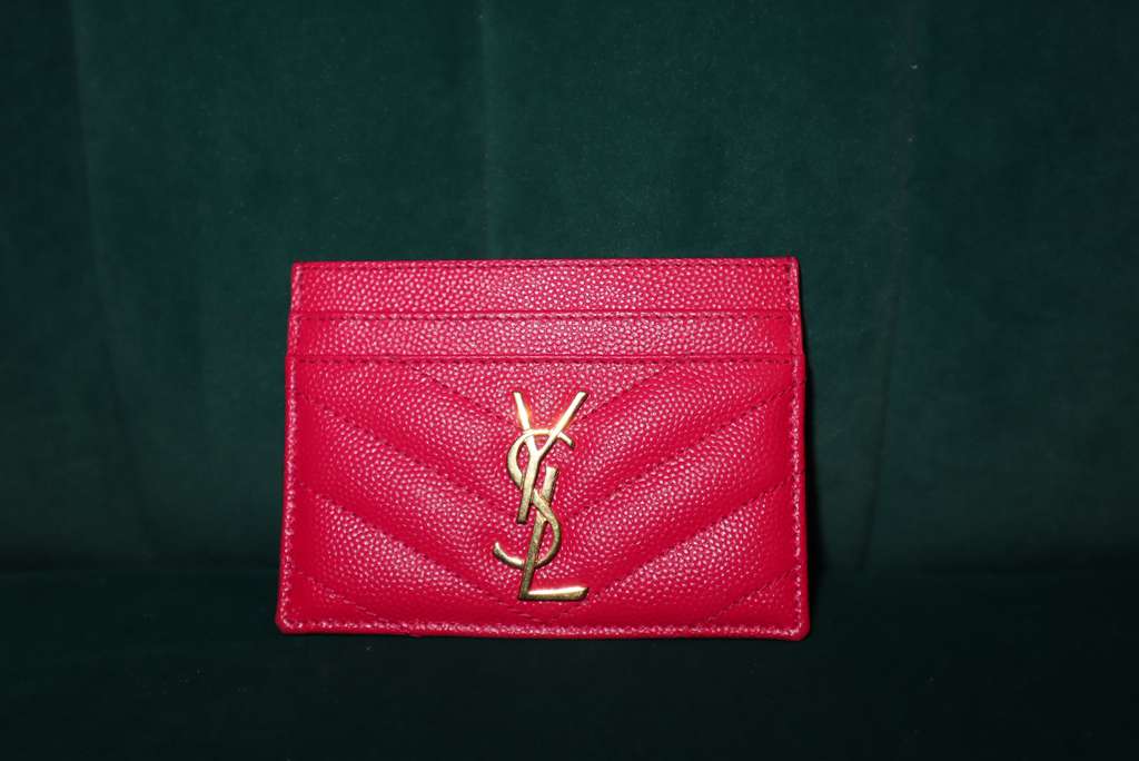 Saint Laurent  Grain De Poudre Matelasse Chevron Monogram Credit Card Case Fresh Fuxia