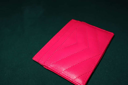 Saint Laurent  Grain De Poudre Matelasse Chevron Monogram Credit Card Case Fresh Fuxia