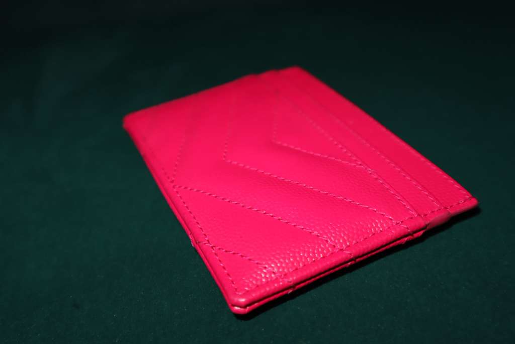 Saint Laurent  Grain De Poudre Matelasse Chevron Monogram Credit Card Case Fresh Fuxia