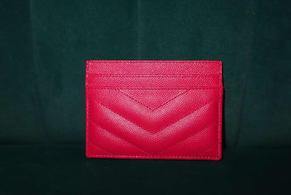 Saint Laurent  Grain De Poudre Matelasse Chevron Monogram Credit Card Case Fresh Fuxia